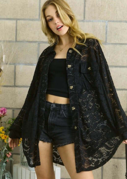 A Vacation Accessory Lace Button Down Shirt