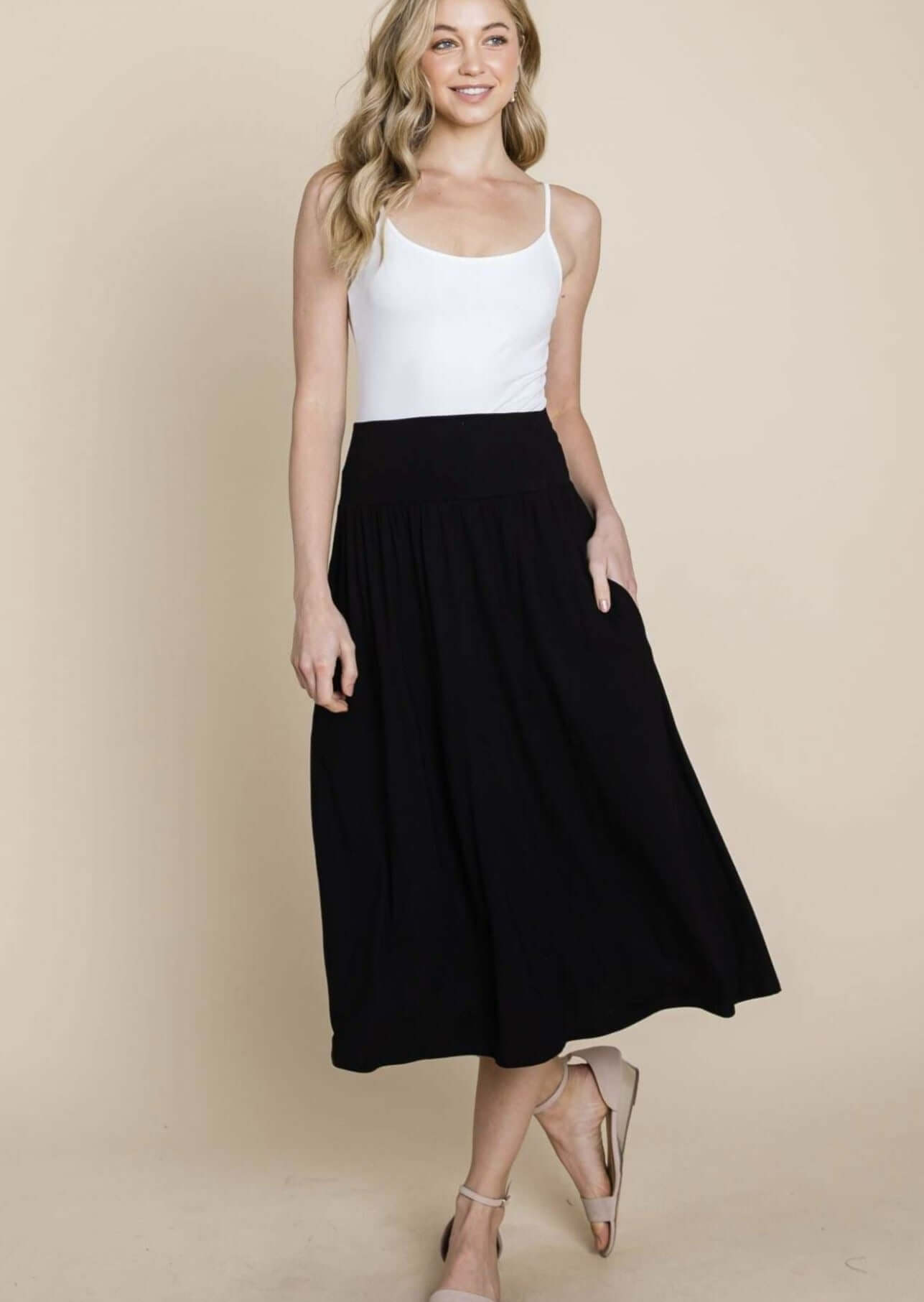 Casual Black Midi Skirt Made in USA
