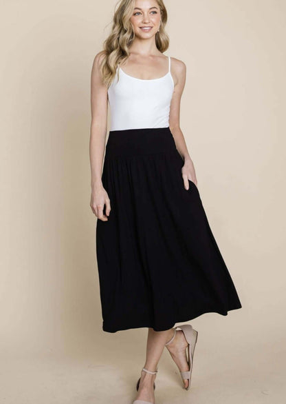 Casual Black Midi Skirt Made in USA