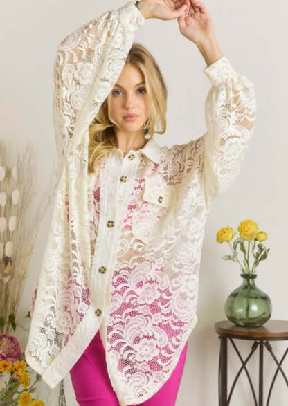 A Vacation Accessory Lace Button Down Shirt