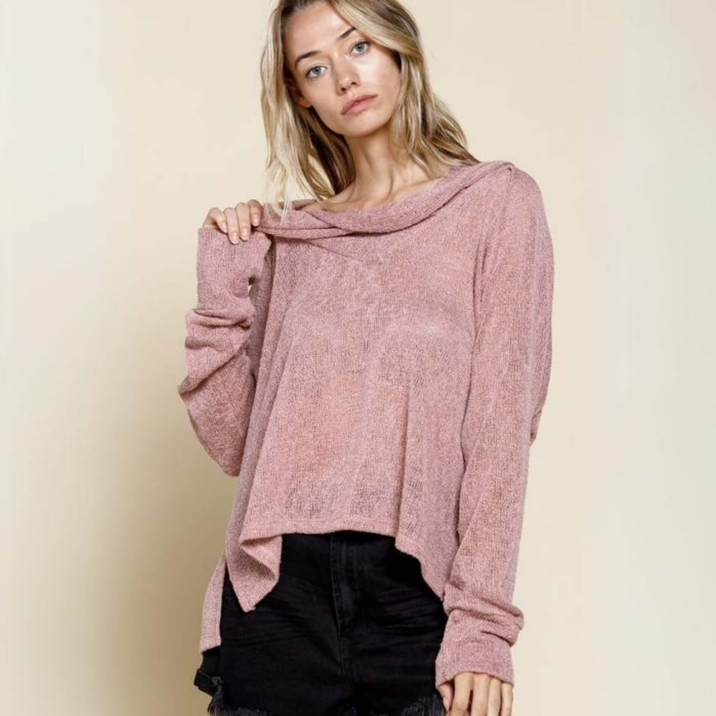 Lightweight Low Gauge Cowl Neck Knit Top