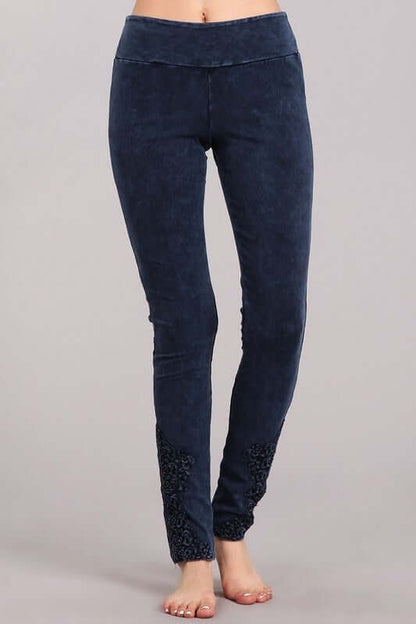 Mineral Washed Jeggings Crochet Ankle Detail Made in USA