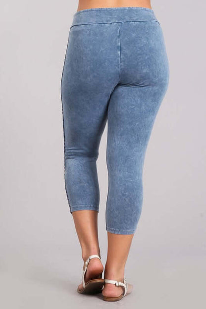 Crochet Striped Mineral Washed Capri Leggings Made in USA - Plus Size
