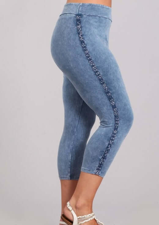 Crochet Striped Mineral Washed Capri Leggings Made in USA - Plus Size