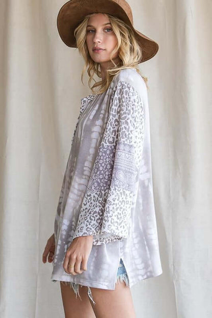 Mixed Media Slouchy Henley Top Made in USA