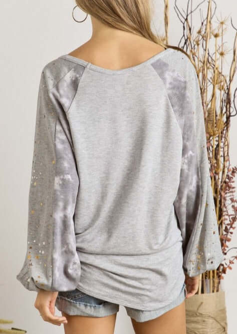 Puff Sleeve Embellished Long Sleeve Top with Star Detail