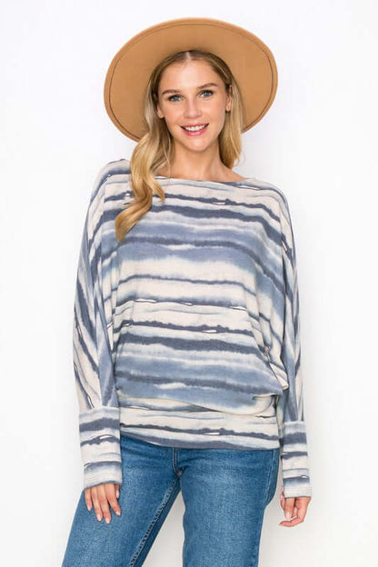 Shades of Blue Striped Dolman Top Made in USA