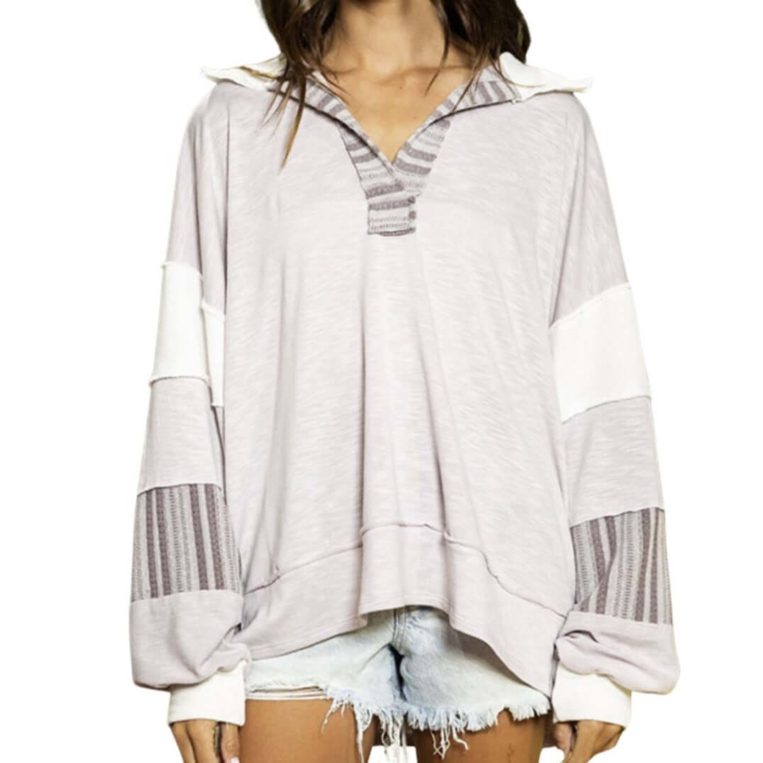 All Cotton Favorite Oversized Cotton Sweatshirt In Lavender Made in USA