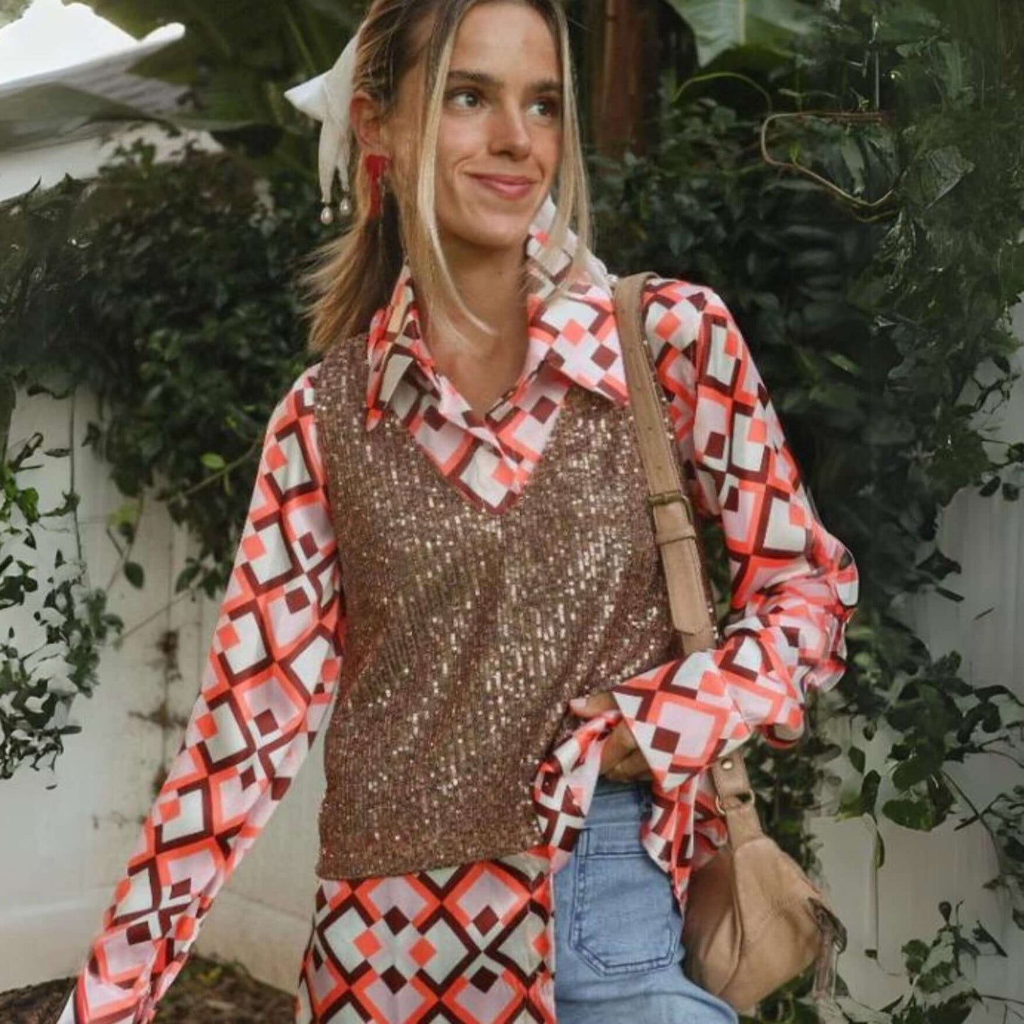 Pink Satin Retro Button Down