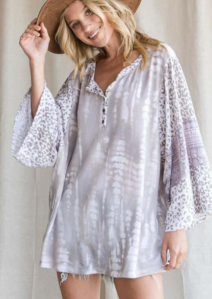 Mixed Media Slouchy Henley Top Made in USA