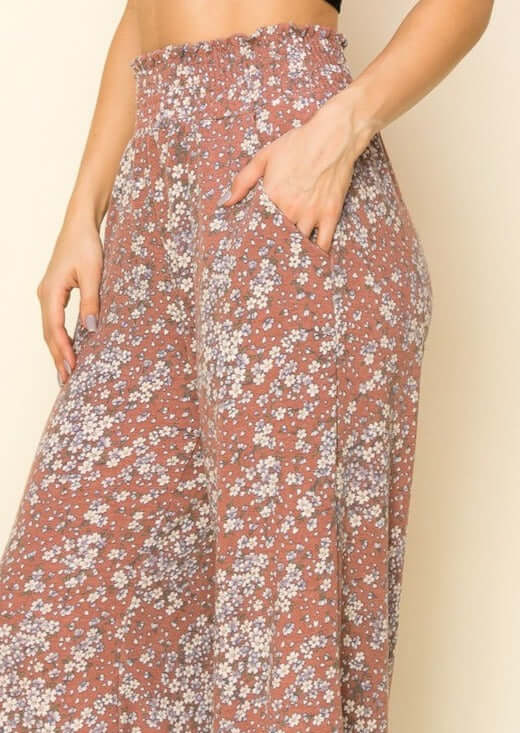 Smocked Waist Floral Relaxed Fit Pants