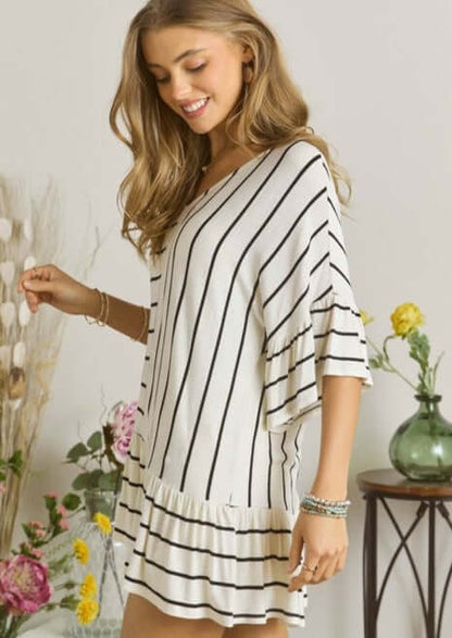 Two-Way Striped Flounce Ruffle Top