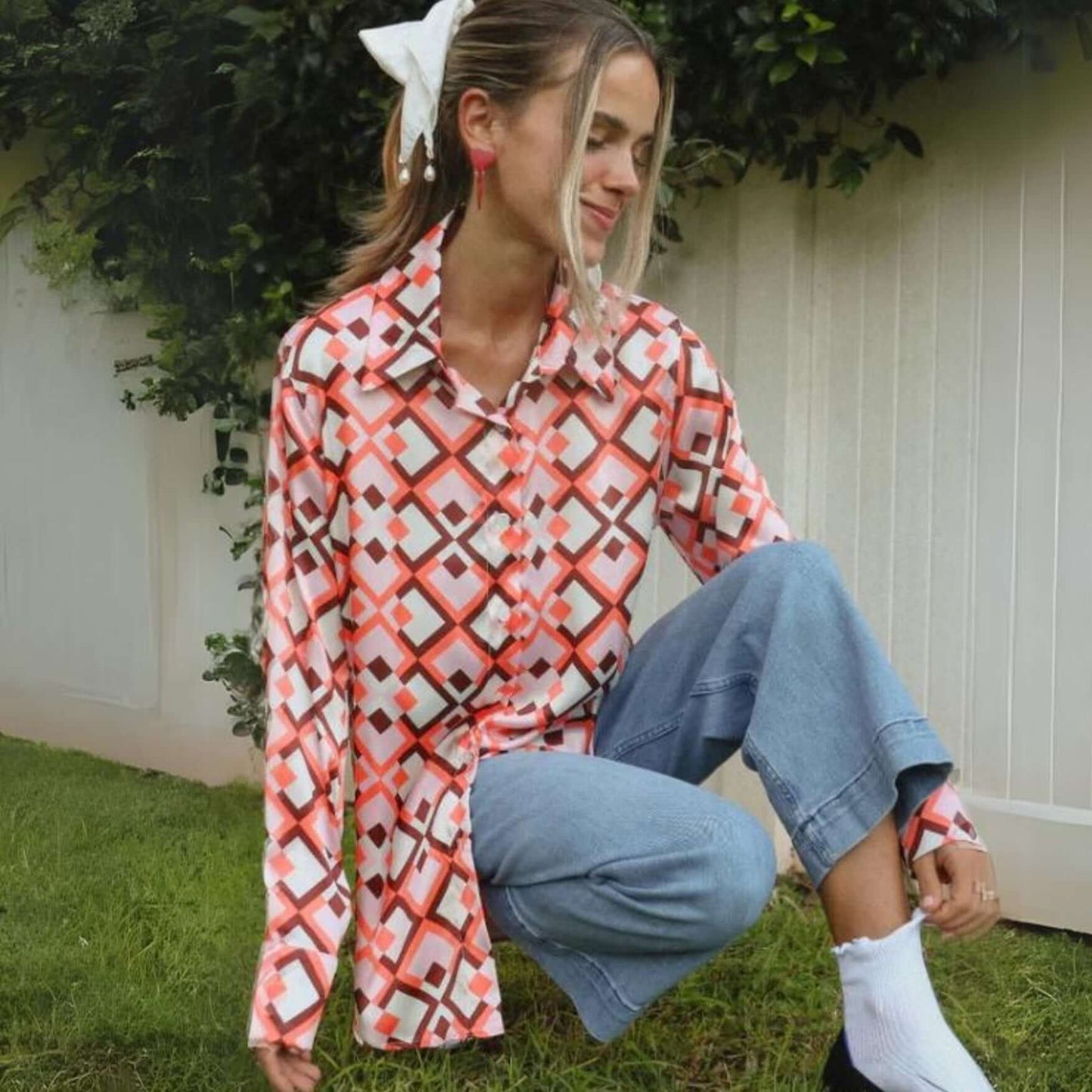 Pink Satin Retro Button Down