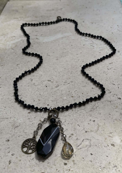 Sophisticated Black Onyx Natural Gemstone Beaded Charm Necklace