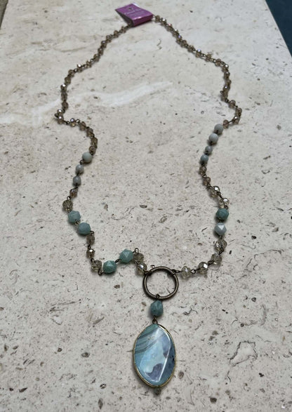 Turquoise Natural Stone Beaded Necklace Made in USA