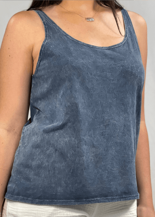 Twenty Four Seven Cotton Tank in Dark Blue Grey Denim
