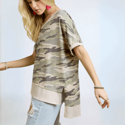Cute Camo V-Neck Top Made in USA