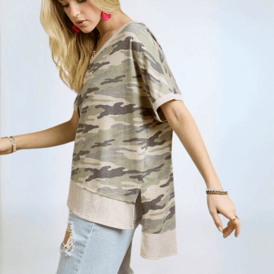 Cute Camo V-Neck Top Made in USA