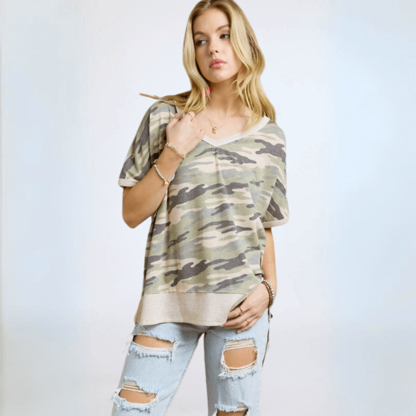 Cute Camo V-Neck Top Made in USA
