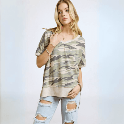 Cute Camo V-Neck Top Made in USA