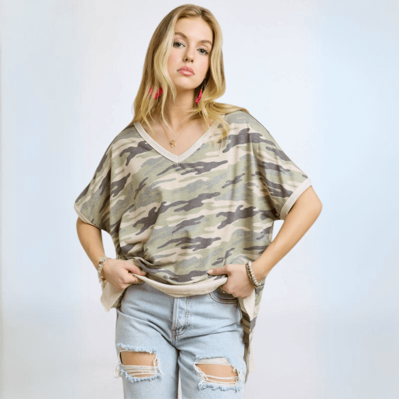 Cute Camo V-Neck Top Made in USA