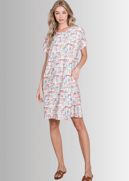 Summer Abstract Print Shirt Dress