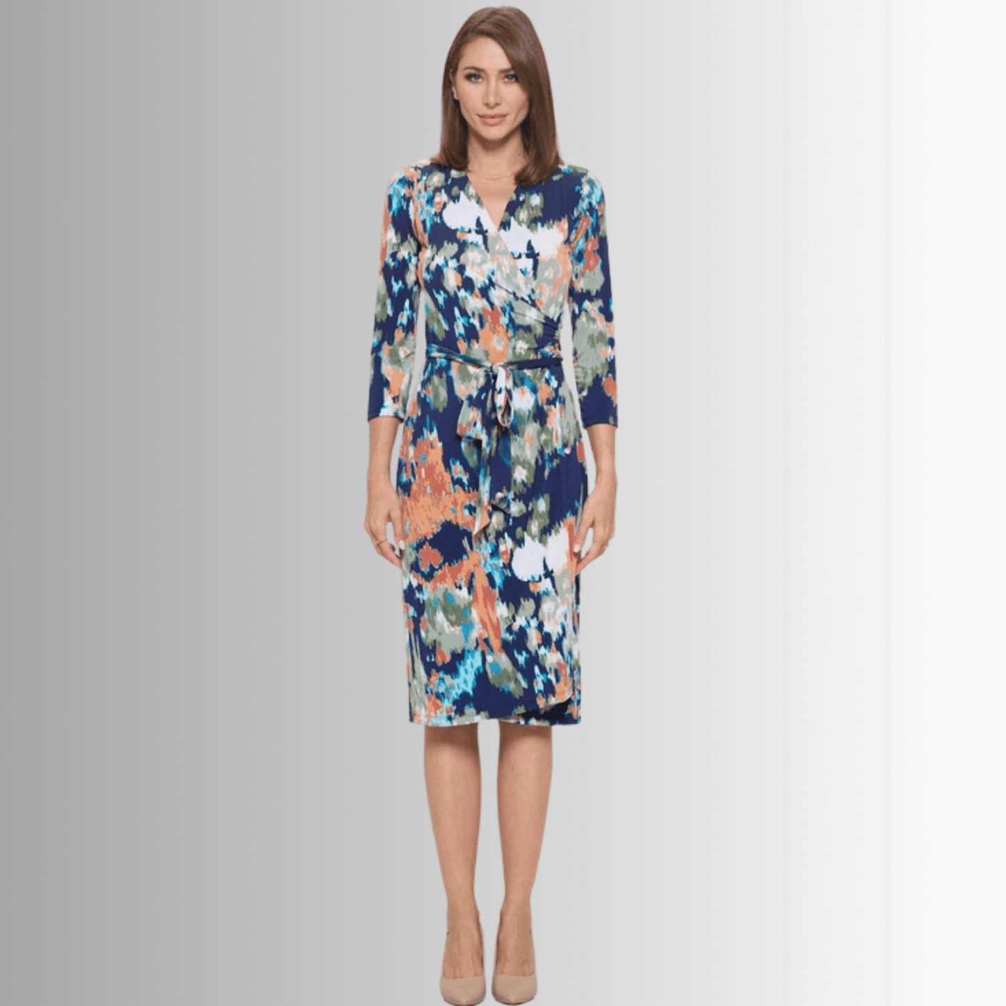 Blue Abstract Print Jersey Wrap Dress