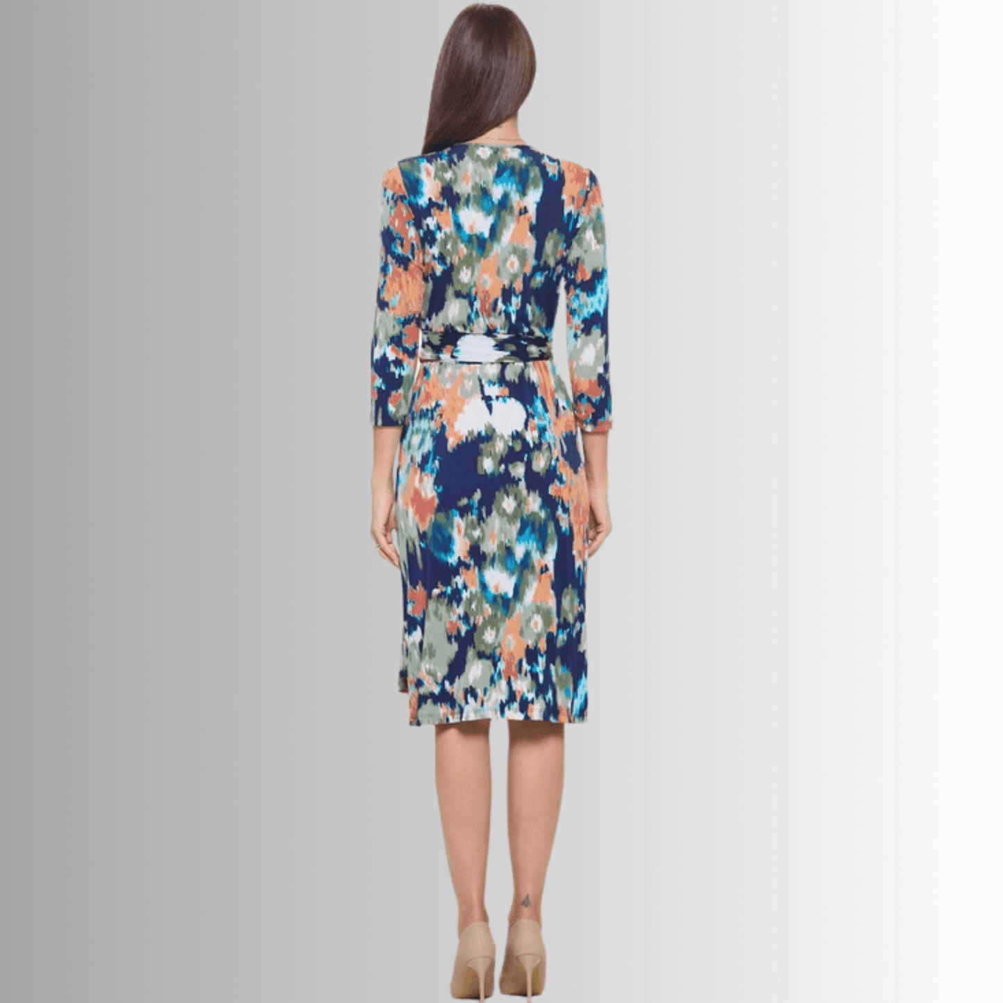 Blue Abstract Print Jersey Wrap Dress