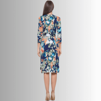 Blue Abstract Print Jersey Wrap Dress