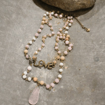 Alaia Bohemian Layered Blush Stone & Crystal Necklace