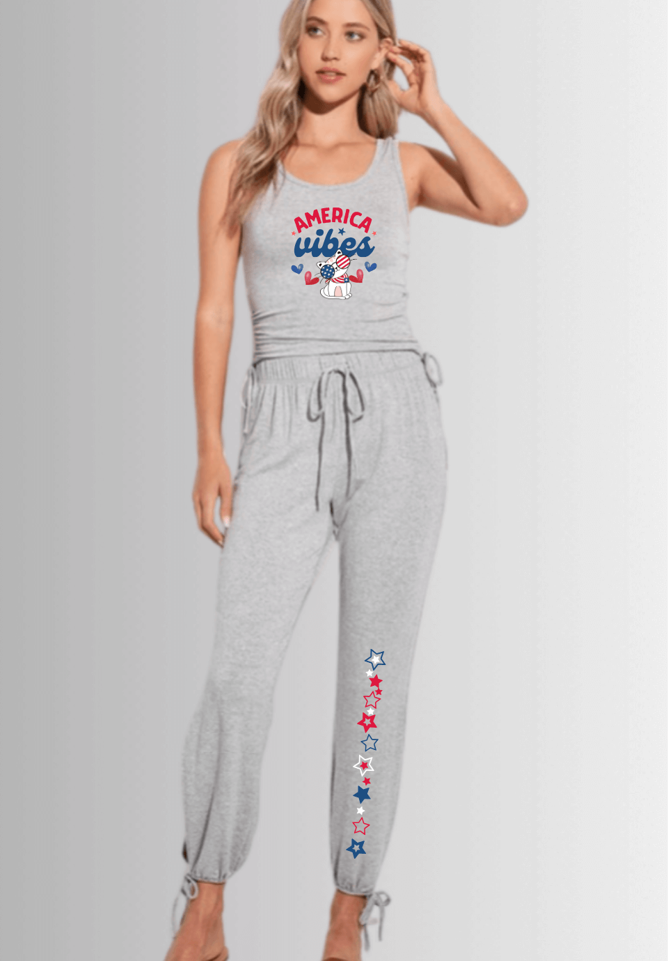 Cool Cat America Vibes Tank and Jogger 2 Piece Set