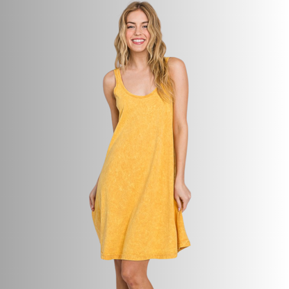 Apricot Yellow All Cotton Tank Dress