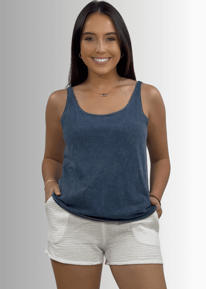 Twenty Four Seven Cotton Tank in Dark Blue Grey Denim