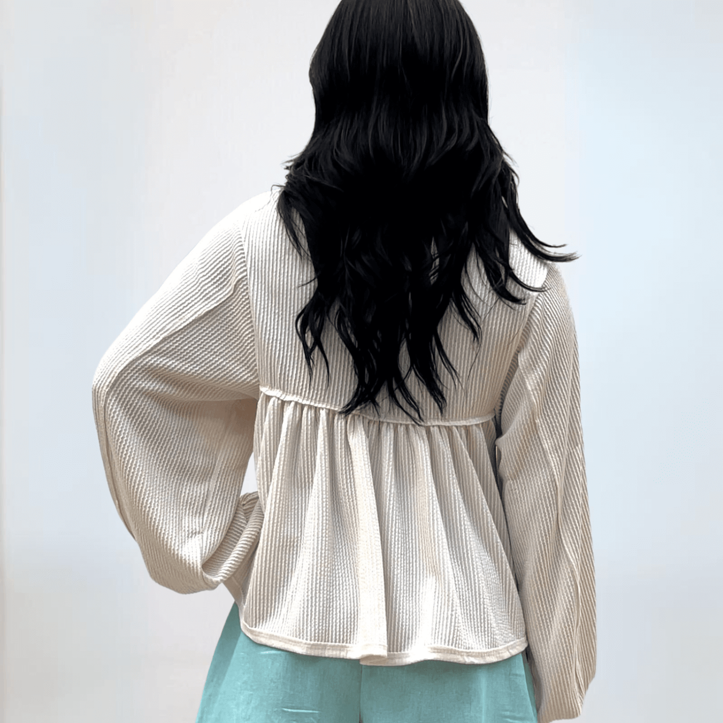 Any Time Soft Textured Bubble Sleeve Top Made in USA