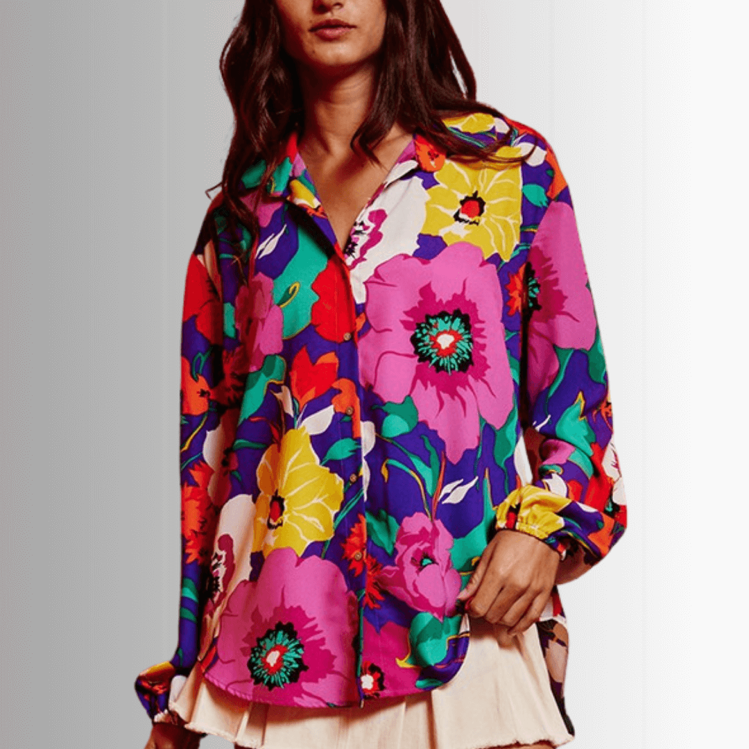 Colorful Floral Button Down Blouse Made in USA