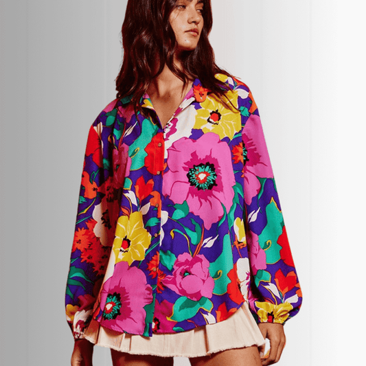 Colorful Floral Button Down Blouse Made in USA