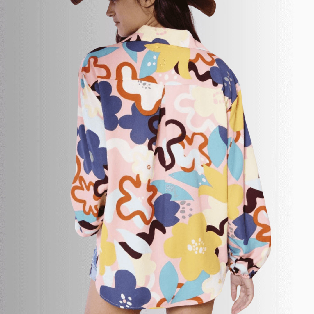 Colorful Floral Button Down Blouse Made in USA