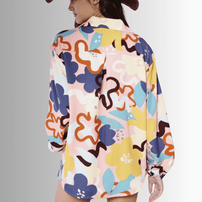 Colorful Floral Button Down Blouse Made in USA