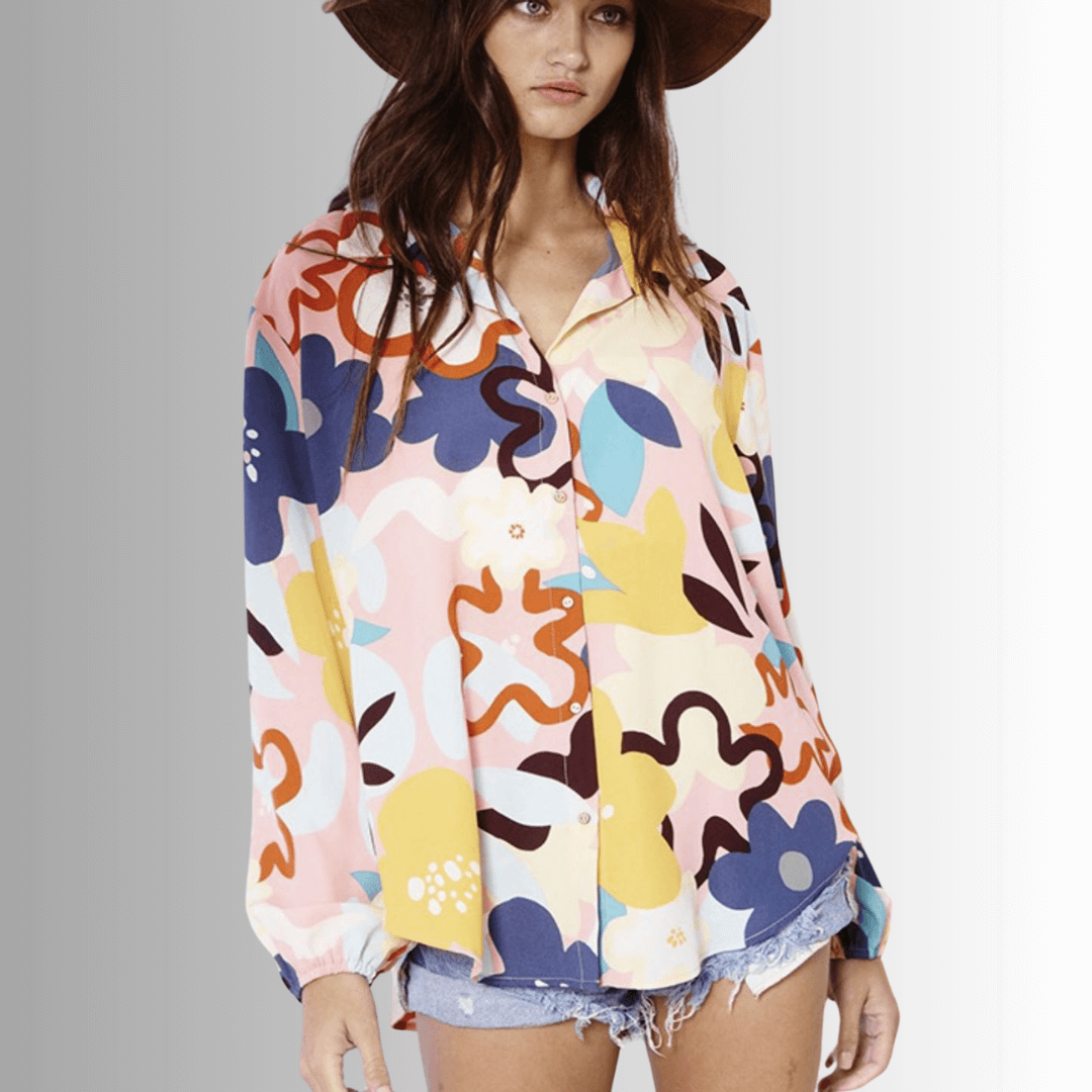 Colorful Floral Button Down Blouse Made in USA