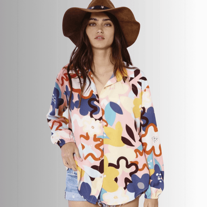 Colorful Floral Button Down Blouse Made in USA