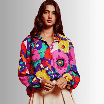Colorful Floral Button Down Blouse Made in USA