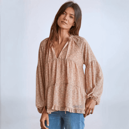 Elva Floral Ruffled Blouse Made in USA