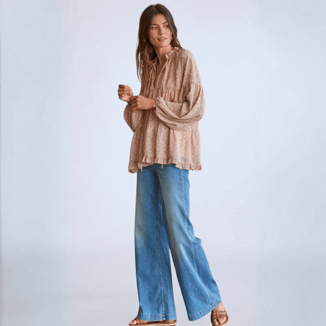 Elva Floral Ruffled Blouse Made in USA