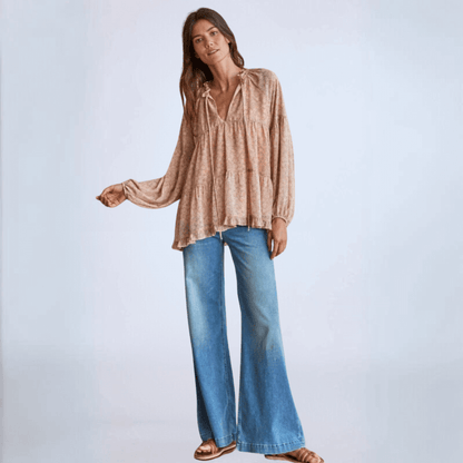 Elva Floral Ruffled Blouse Made in USA