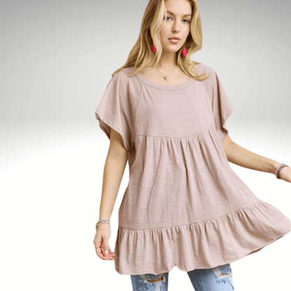 Tiered Cotton Blend Tunic Made in USA