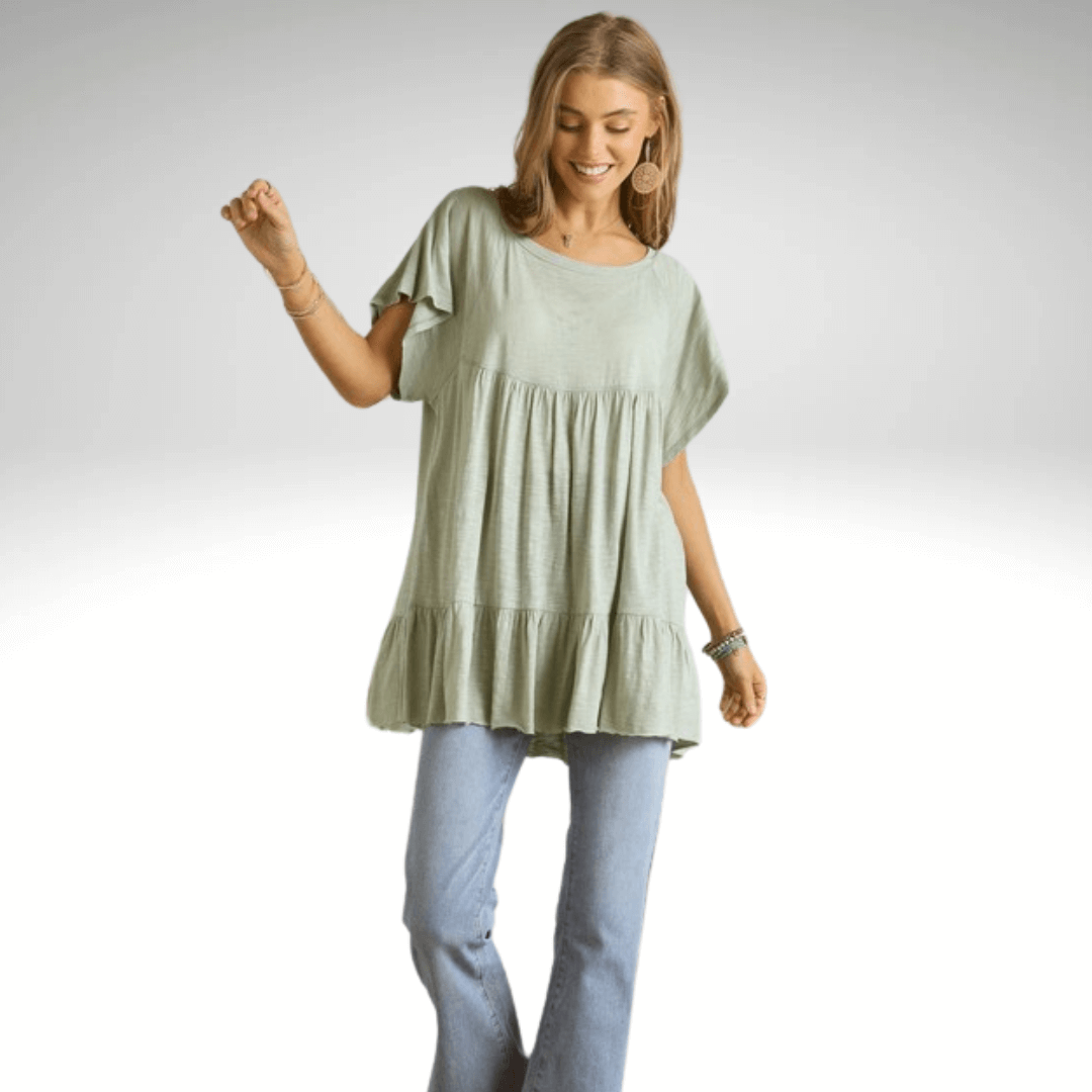 Tiered Cotton Blend Tunic Made in USA