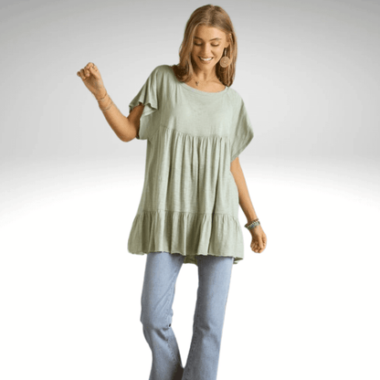 Tiered Cotton Blend Tunic Made in USA
