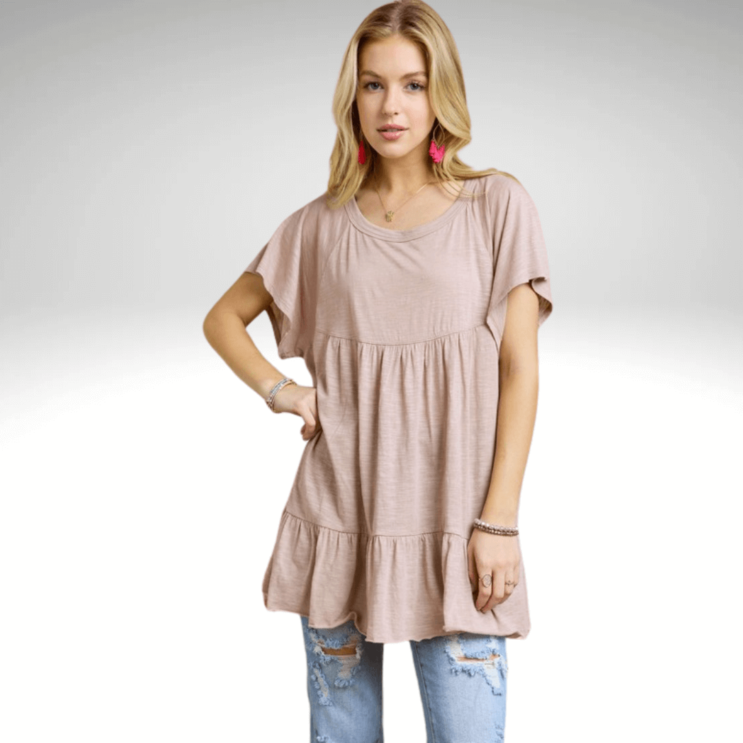 Tiered Cotton Blend Tunic Made in USA