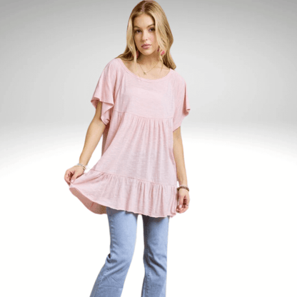 Tiered Cotton Blend Tunic Made in USA