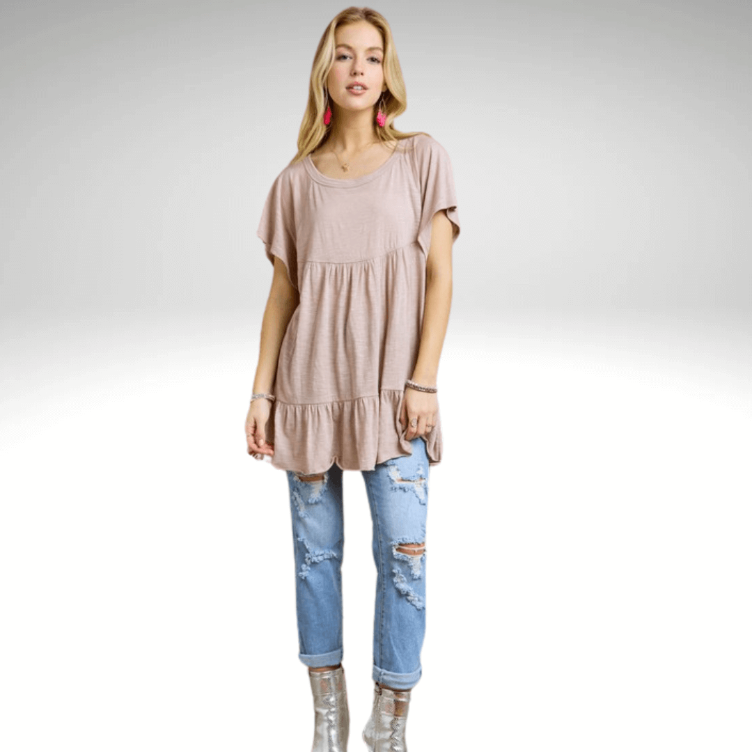 Tiered Cotton Blend Tunic Made in USA